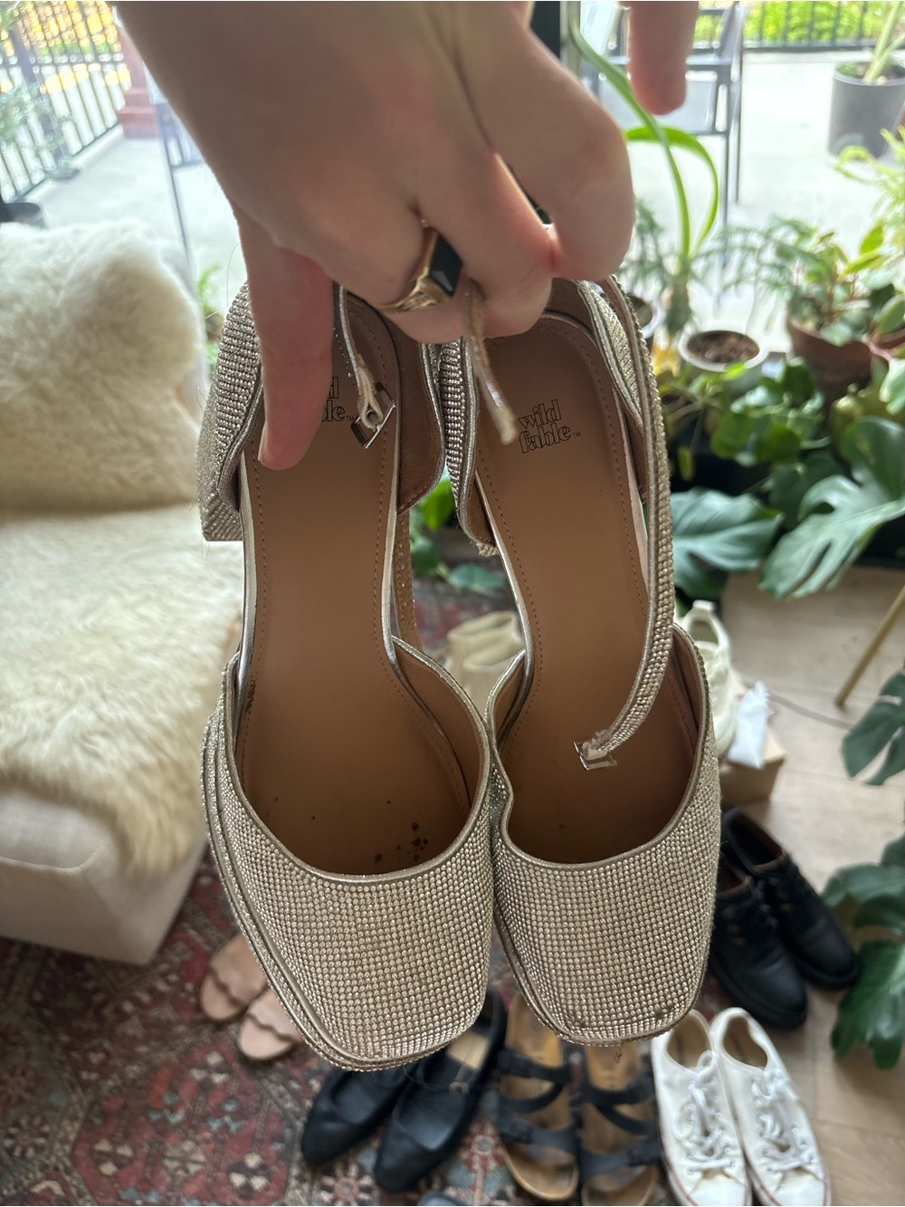 wild fable Gold Rhinestone Block Heel Sandals